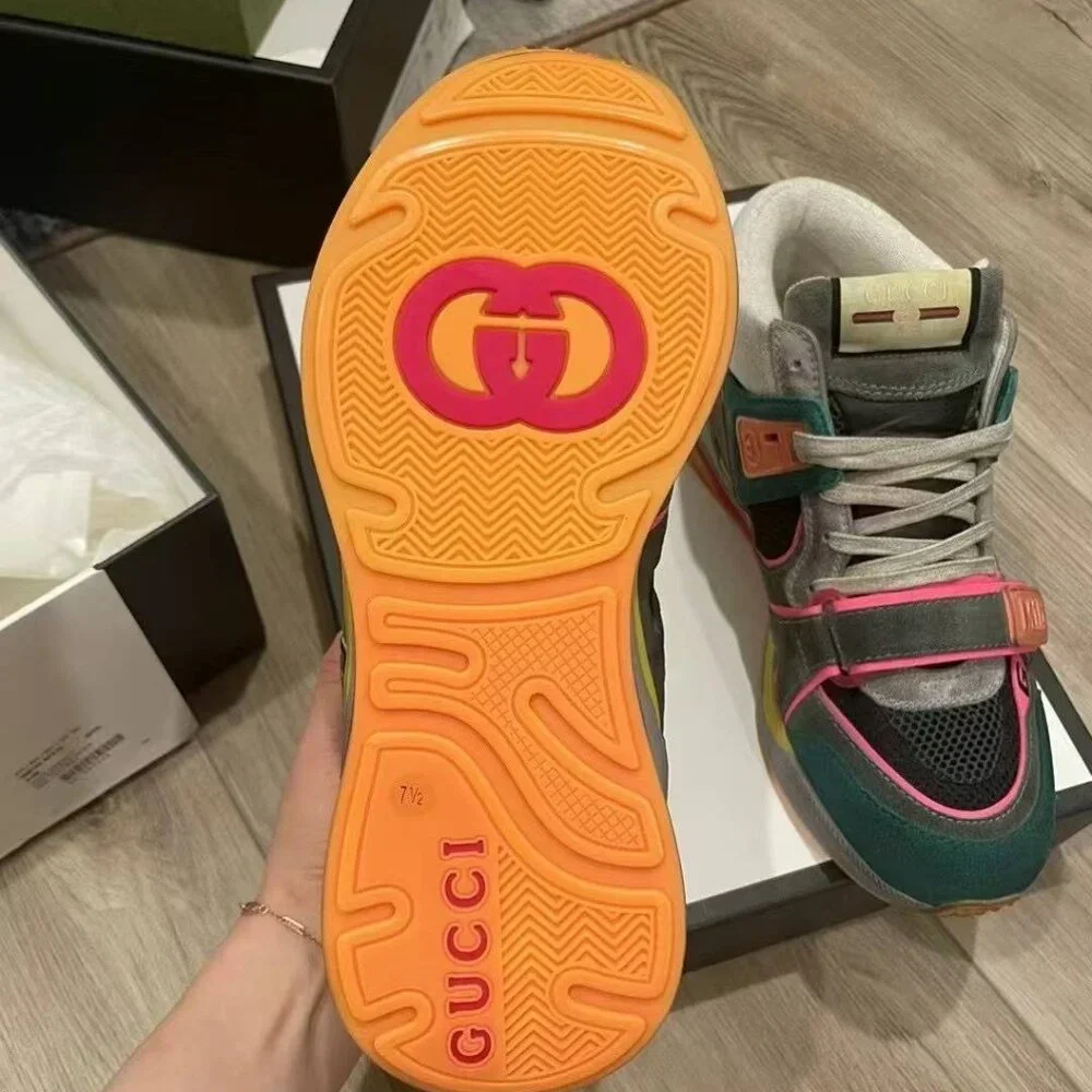 NIB Authentic Gucci Multicolor Mesh and Suede Ultrapace Mid Top Sneakers